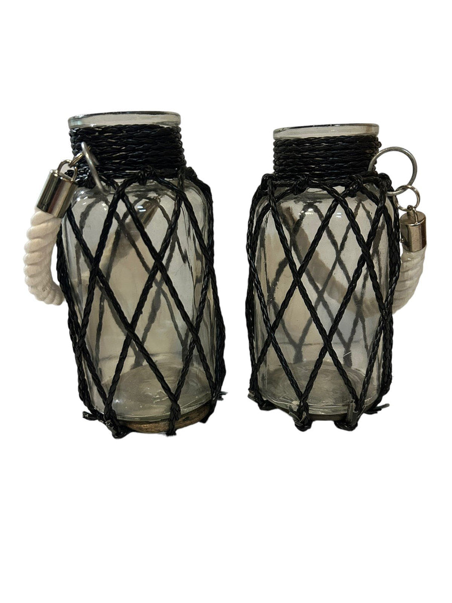 MCM Glass Mason Jar Vase Vintage Wrapped Set of 2 Floral Glass Vase Containers