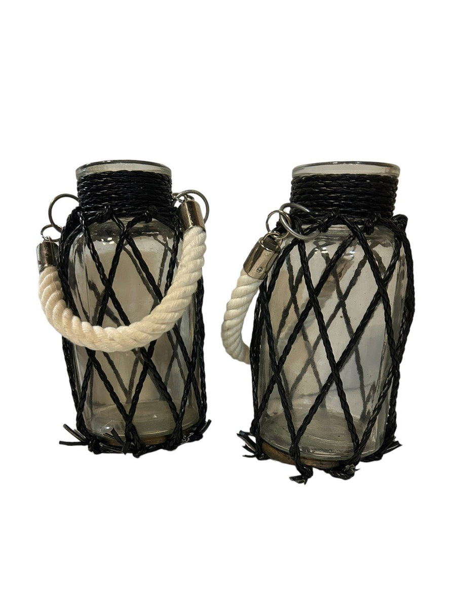 MCM Glass Mason Jar Vase Vintage Wrapped Set of 2 Floral Glass Vase Containers