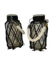 MCM Glass Mason Jar Vase Vintage Wrapped Set of 2 Floral Glass Vase Containers