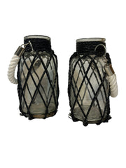 MCM Glass Mason Jar Vase Vintage Wrapped Set of 2 Floral Glass Vase Containers