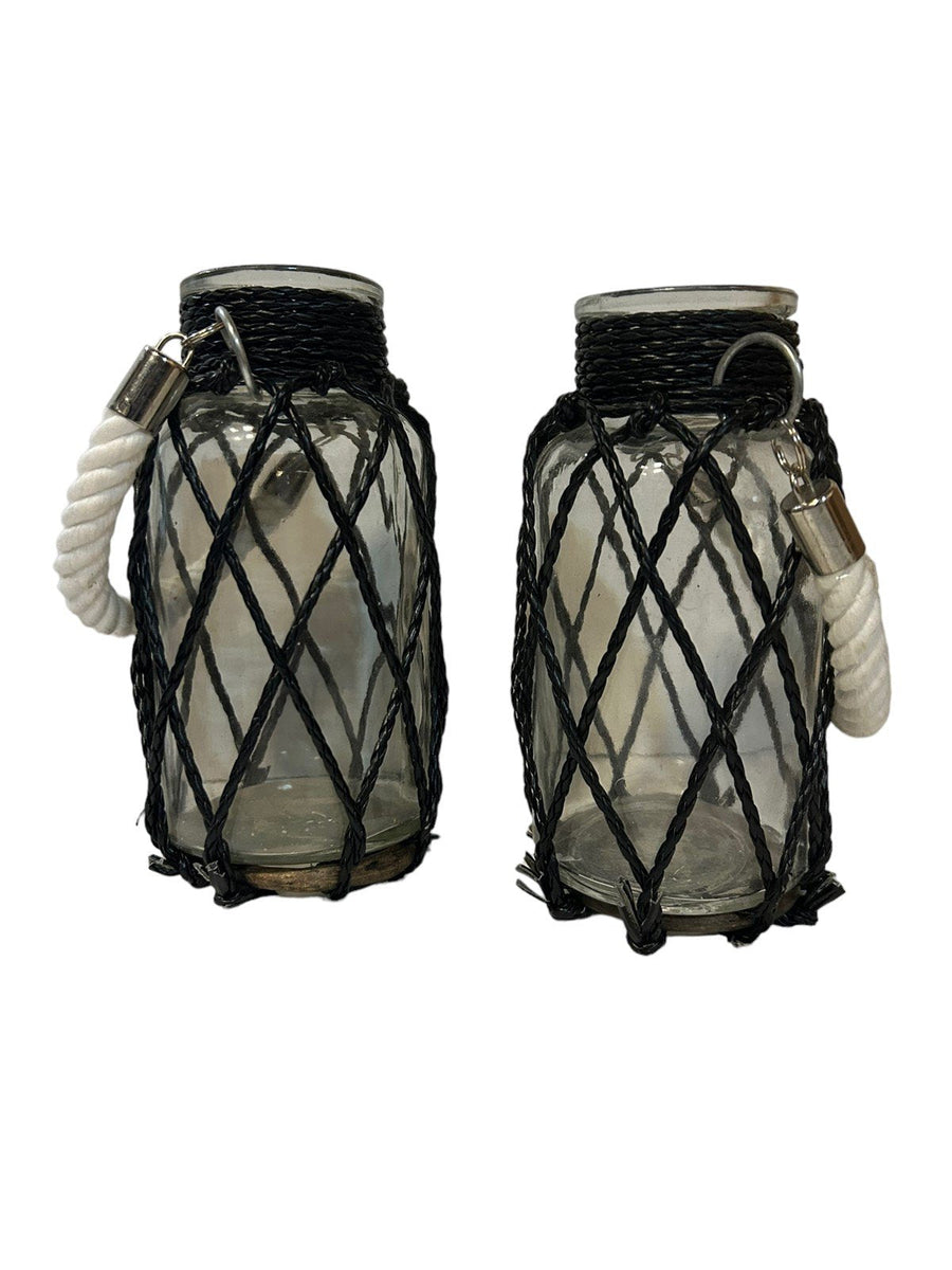 MCM Glass Mason Jar Vase Vintage Wrapped Set of 2 Floral Glass Vase Containers