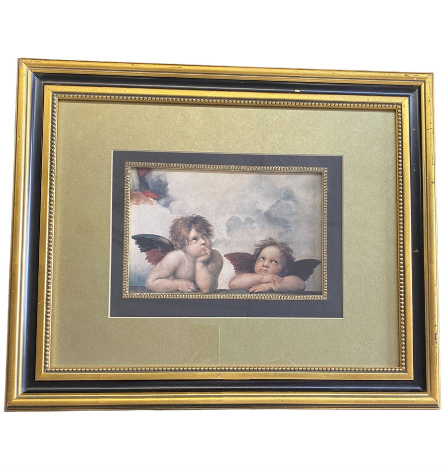 Raphael Cherubs Two Angels Black and Gold Frame Paper Backing