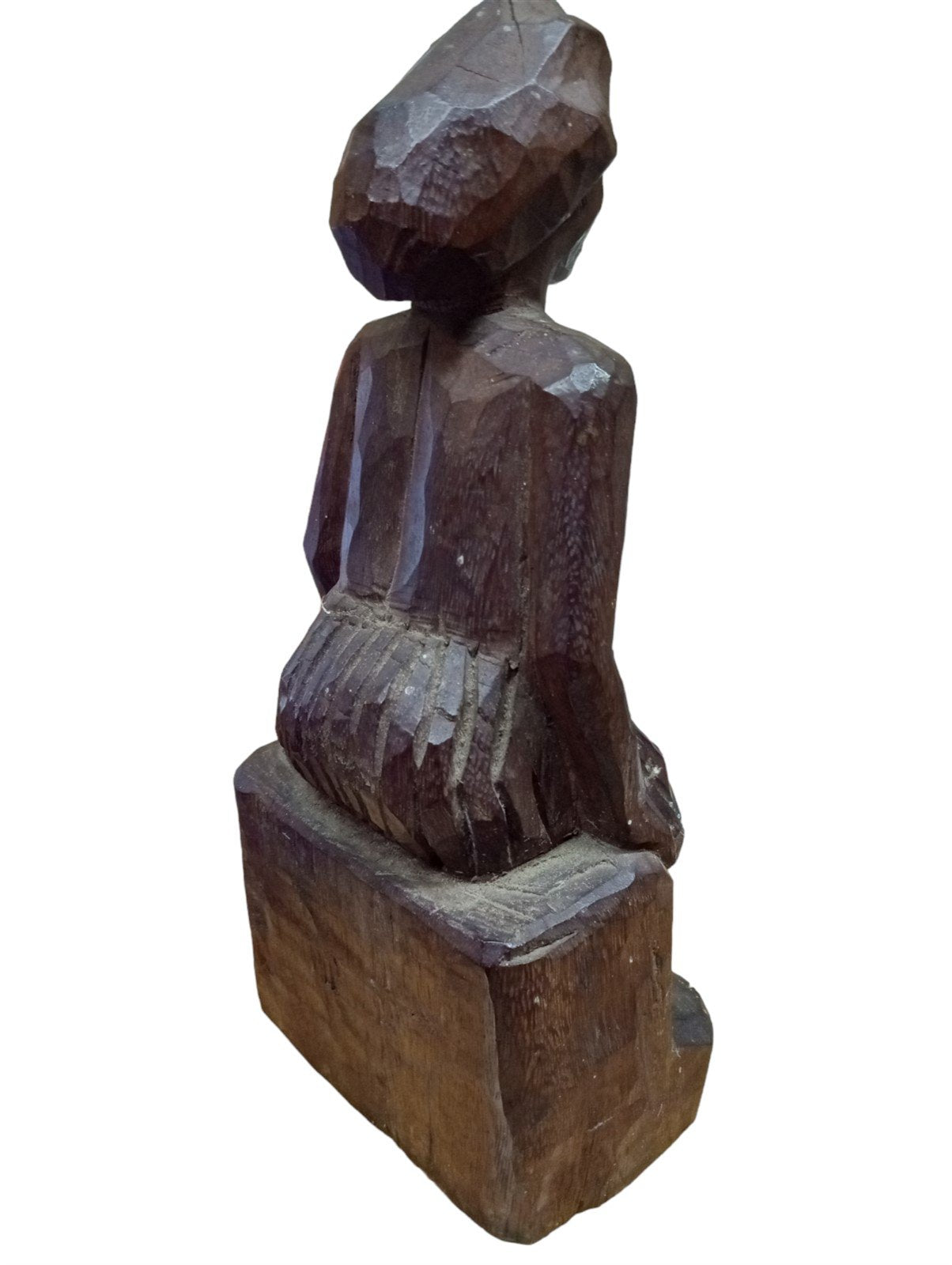 Bare Chested Woman Sitting Wooden Statue Vintage Hand Carved Collectible Decor