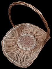 French Gathering Basket with Handle Antique Woven Vintage 14" High