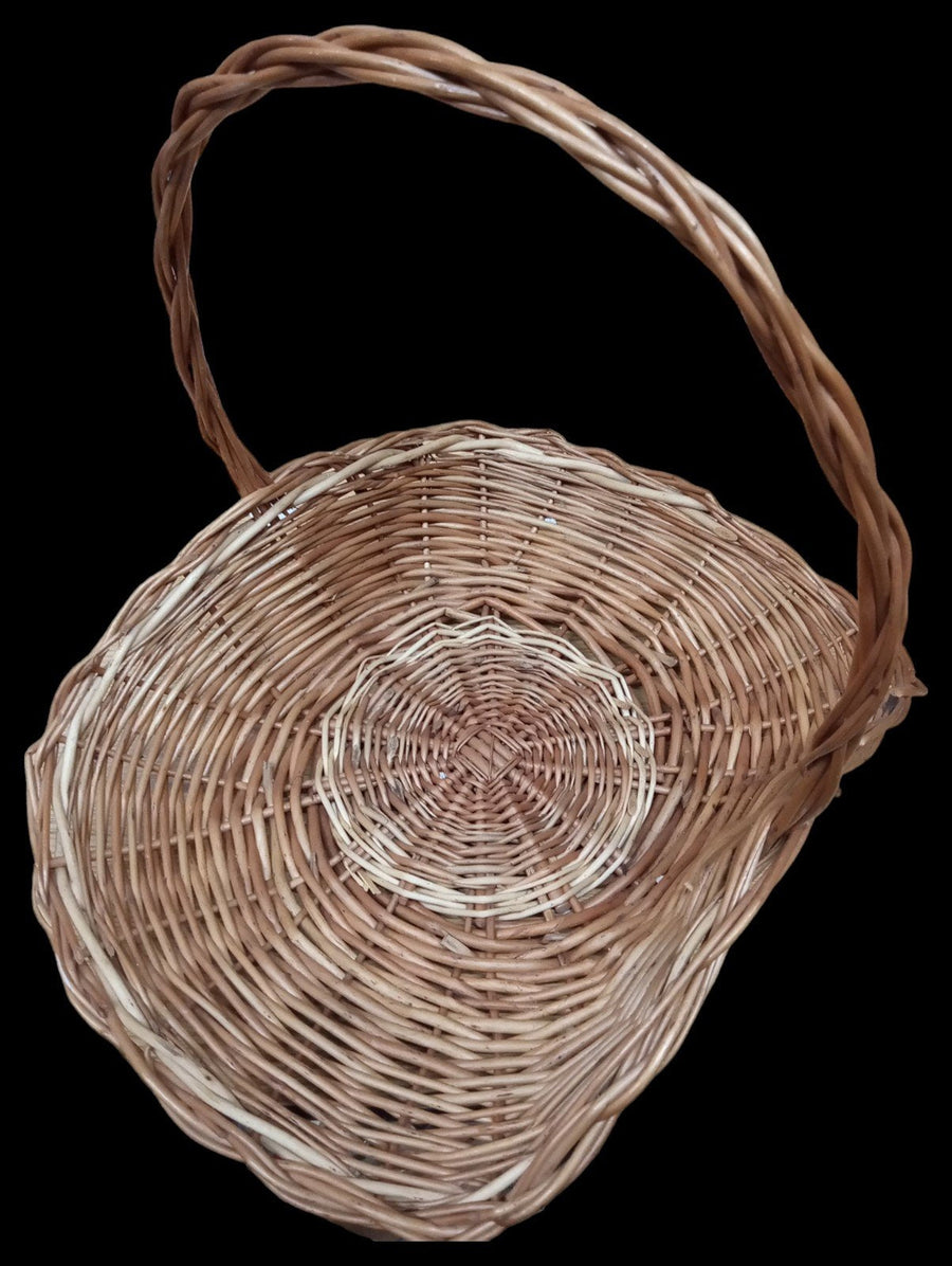 French Gathering Basket with Handle Antique Woven Vintage 14" High