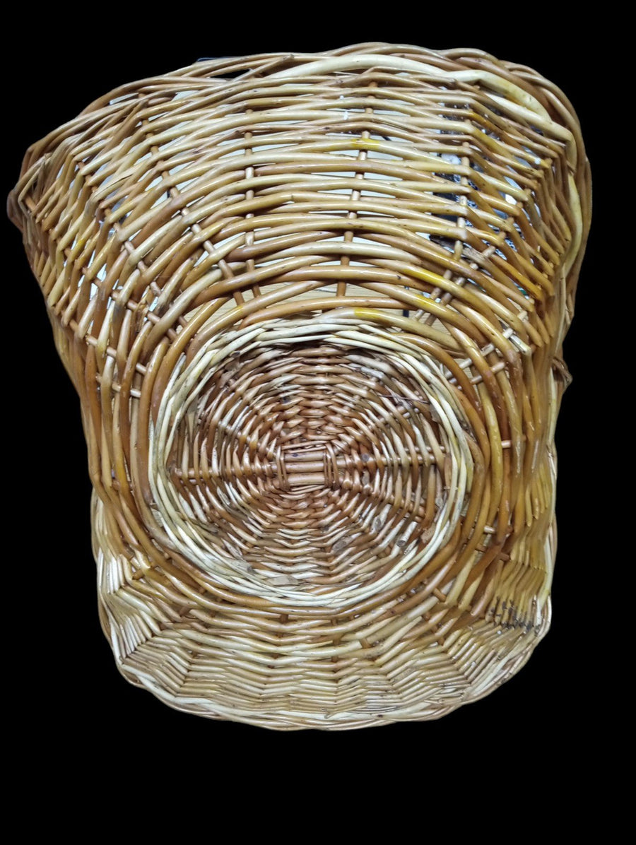 French Gathering Basket with Handle Antique Woven Vintage 14" High