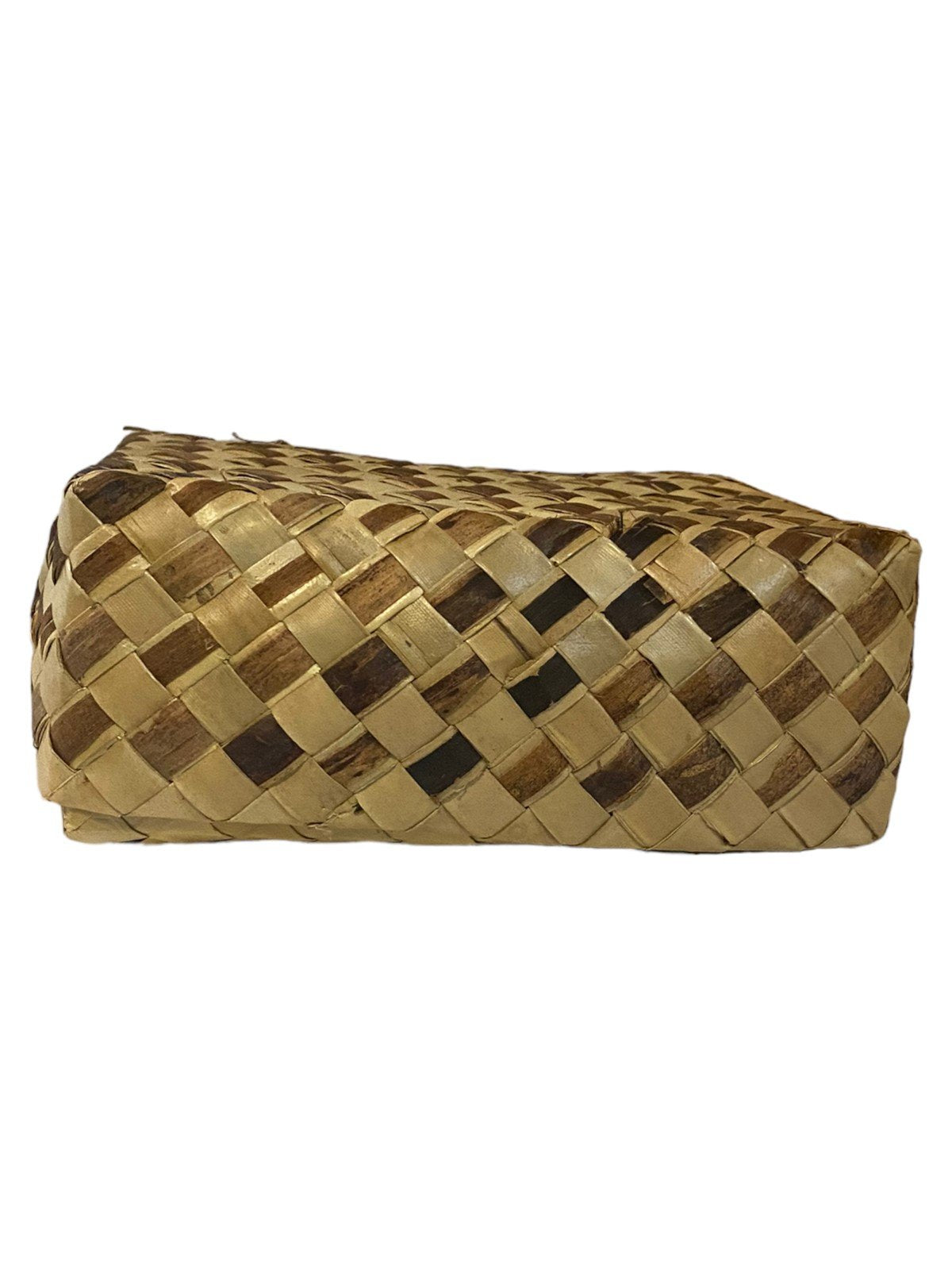 Cream Woven Basket with Two-Tone Lid Vintage Rectangular Decorative Storage