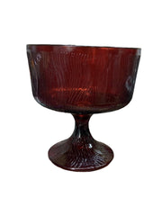 Hoosier Ruby Red Candy Dish Compote Wood Grain Pedestal Glass Vase Home Decor