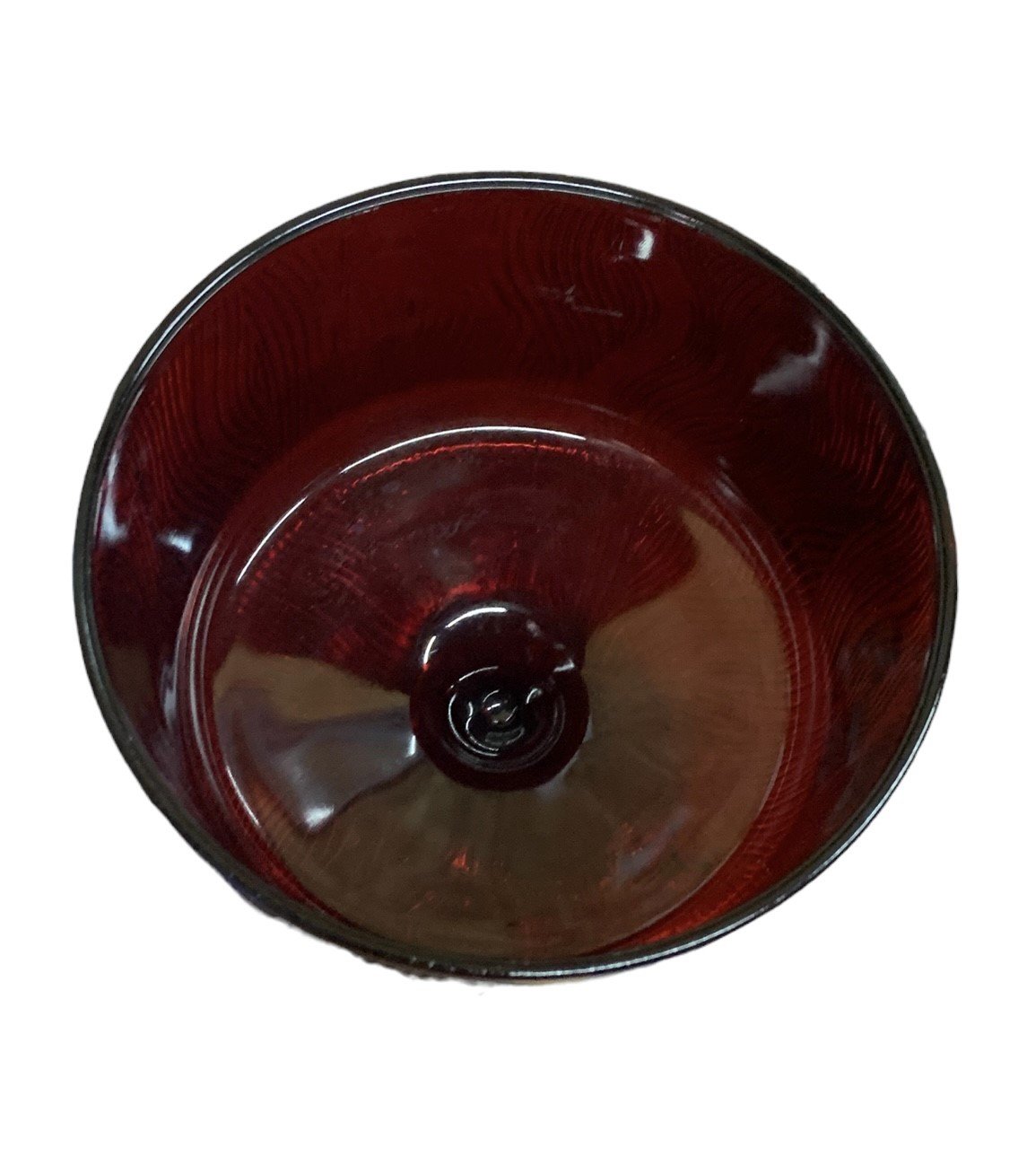 Hoosier Ruby Red Candy Dish Compote Wood Grain Pedestal Glass Vase Home Decor