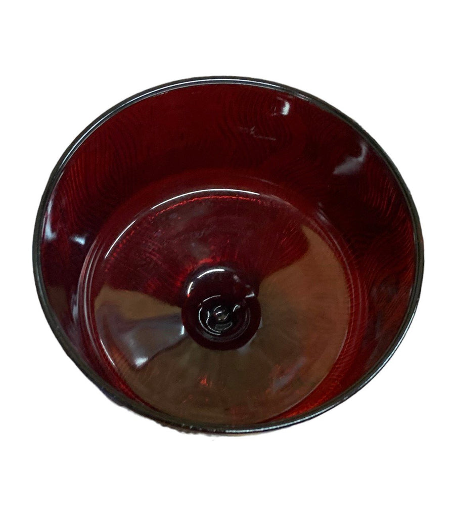 Hoosier Ruby Red Candy Dish Compote Wood Grain Pedestal Glass Vase Home Decor