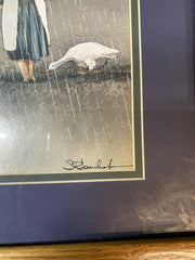Amish Boy and Girl With Ducks in the Rain Painting Lithograph