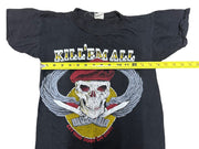 Kill Em All 1980s Vintage Womens Black Alternative Skeleton Knife Graphic Tee