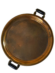 Copper Round Serving Plate w/ Meriden Wood Brass Handles Vintage 12.5" Diameter