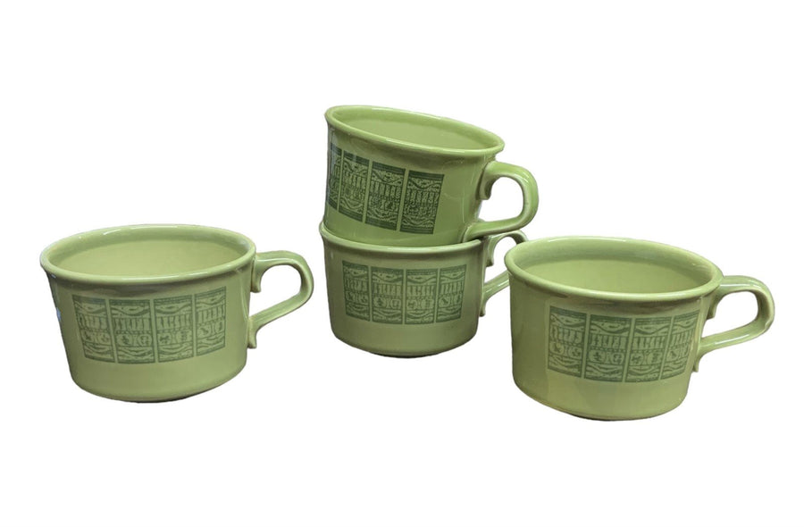 Mug Set Green MCM 4pc Taylor Smith Taylor Vintage Hieroglyph Cups 1970s