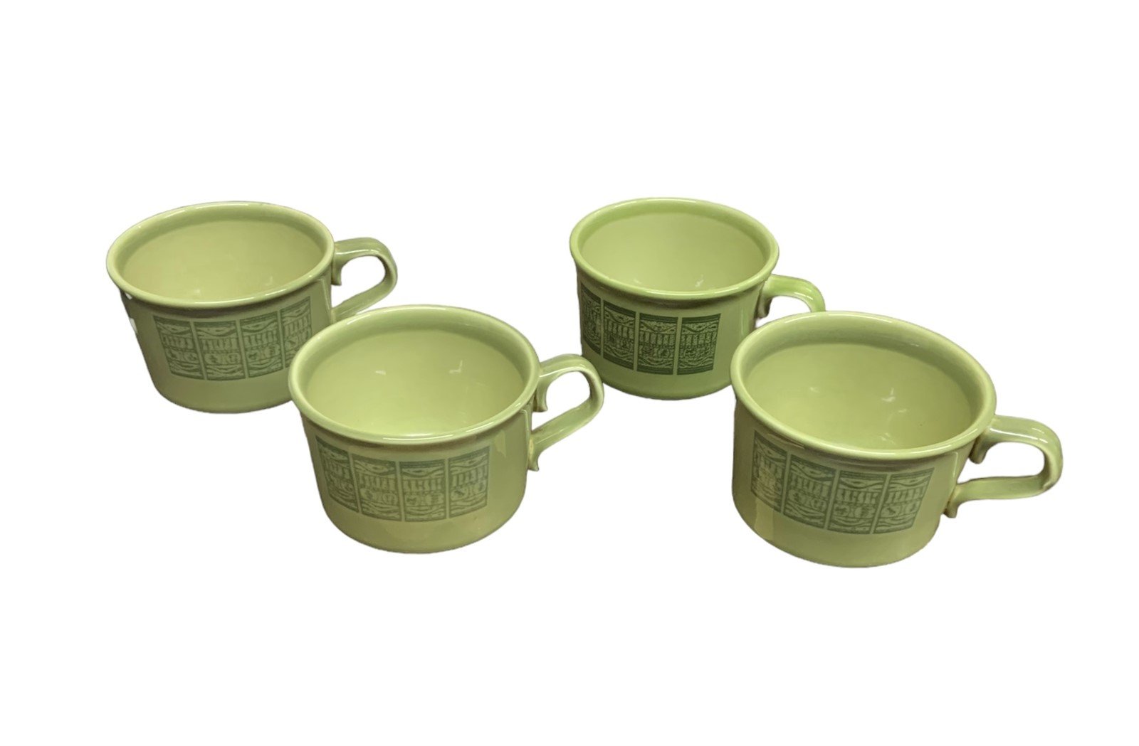 Mug Set Green MCM 4pc Taylor Smith Taylor Vintage Hieroglyph Cups 1970s