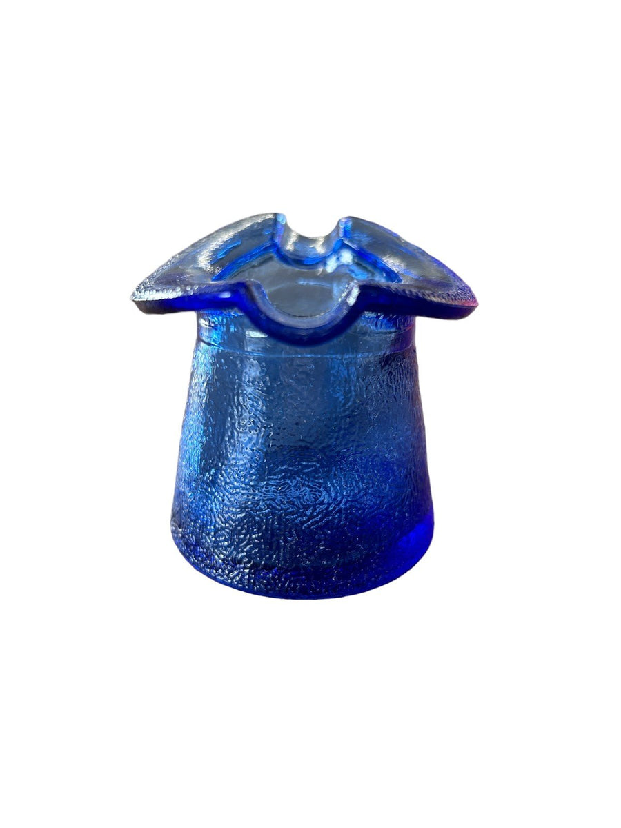 Vintage Cobalt Blue Ashtray Toothpick Holder Top Hat Glass 1950's Tobacco Cigar