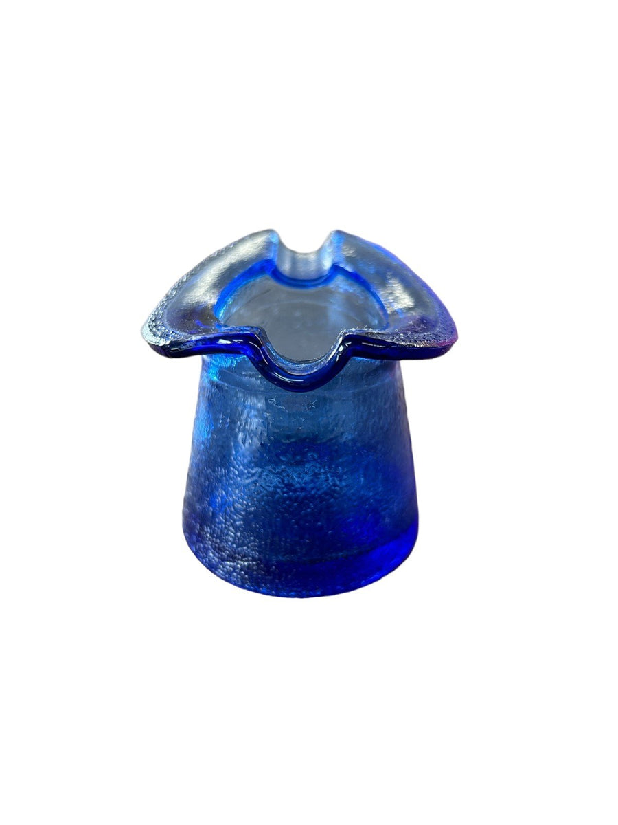 Vintage Cobalt Blue Ashtray Toothpick Holder Top Hat Glass 1950's Tobacco Cigar