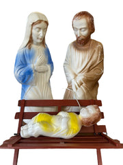 Nativity Scene Blow Mold Jospeh Mary Baby Jesus Lawn Decor Light Up Christmas