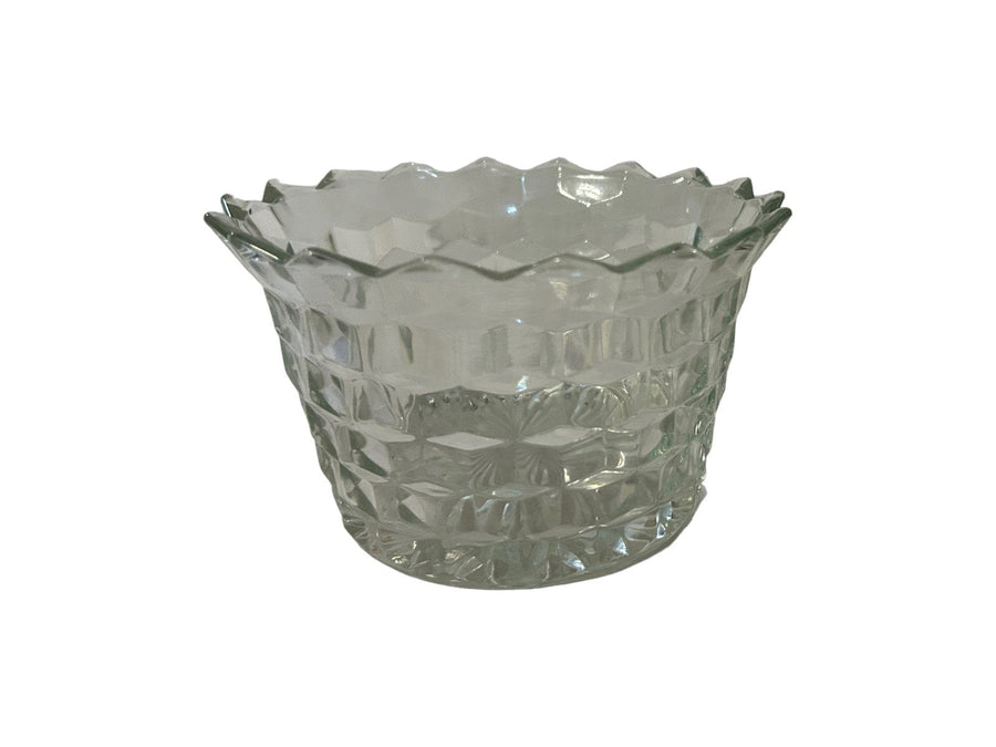 Fosteria Cubist Pattern Clear Glass Antique Vintage 1930s MCM Ribbed Ice Bowl