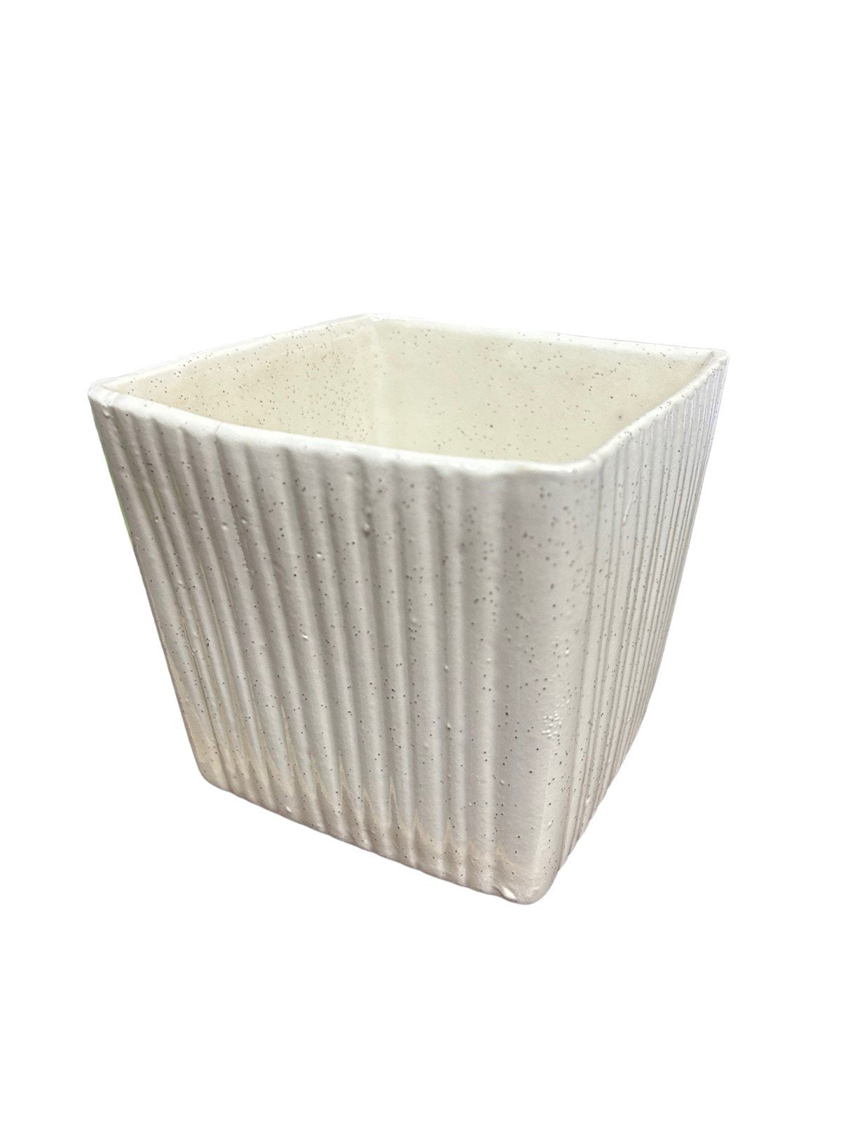 MCM White Ridged Vintage Speckled Handmade 018 U.S.A. Ceramic Flower Planter