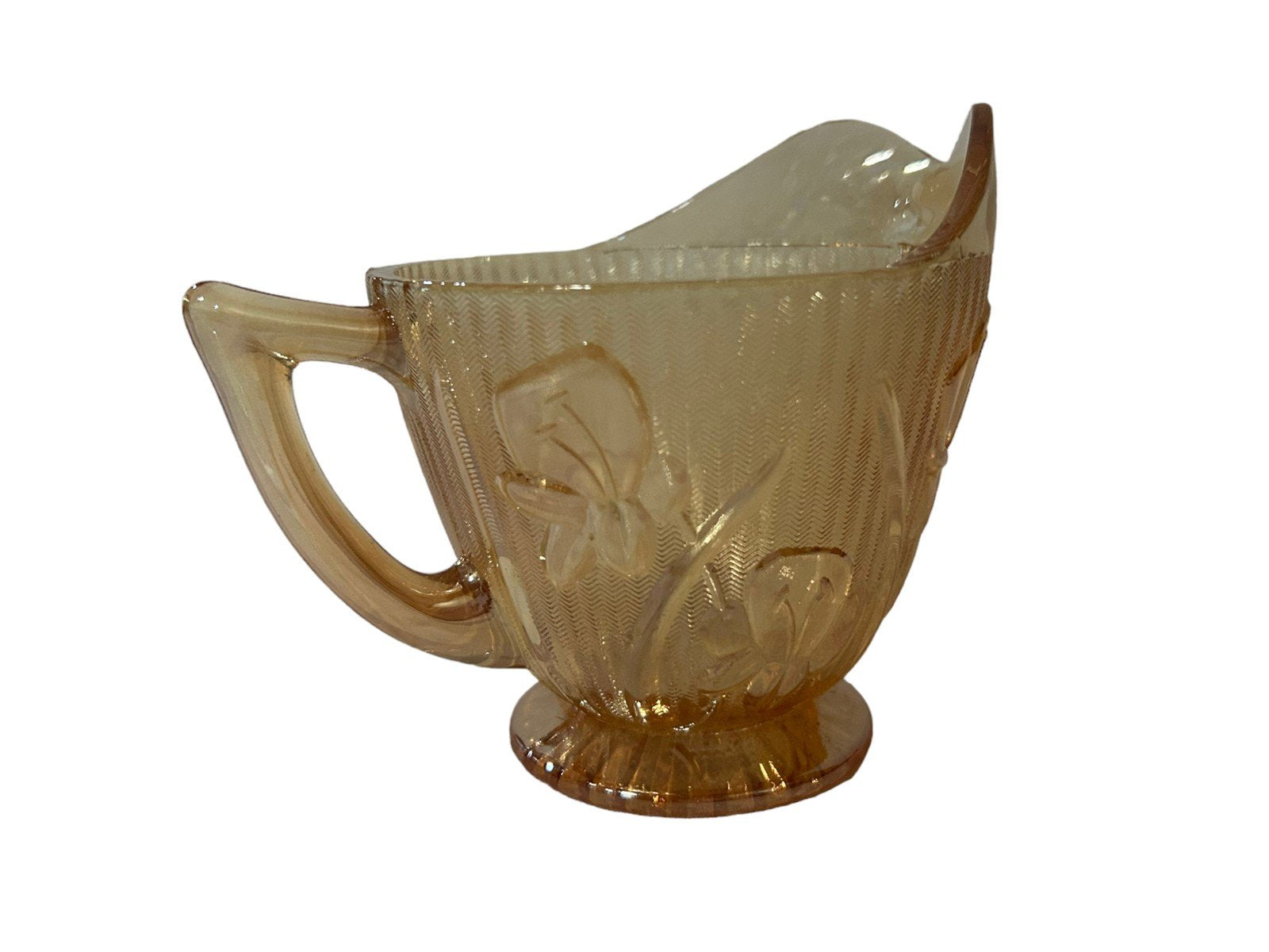 Antique Translucent Apricot Glass Vtg 3616 Jeanette Iris & Herringbone Creamer
