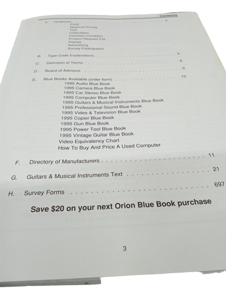 Orion Blue Book Guitars & Musical Instruments 1995 Edition Vintage Collectible