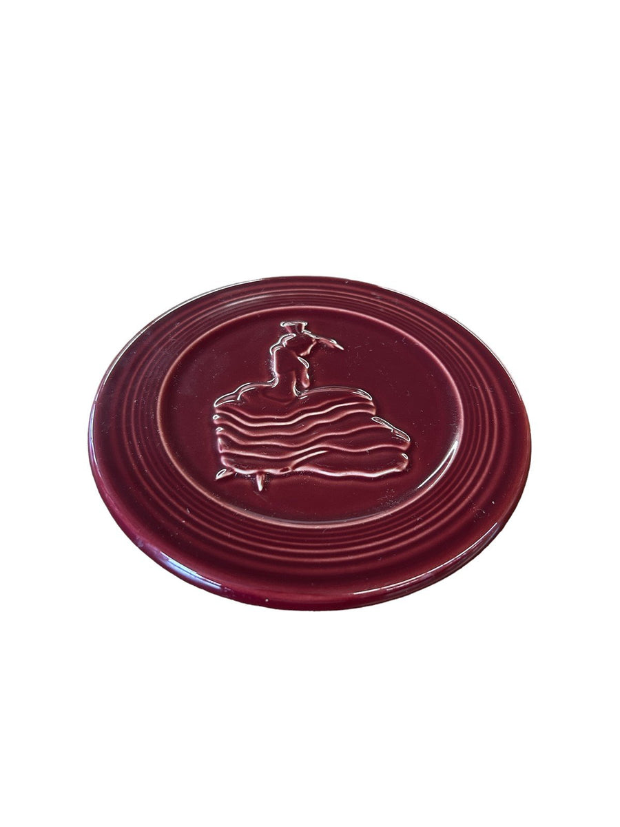 Fiesta - Cinnabar Red Trivet Homer Laughlin Dancing Lady Ceramic Spoon Rest Dish