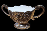 Silverplate Ornate Enamel Creamer, Sugar Bowl & Tray Set Vintage Japanese