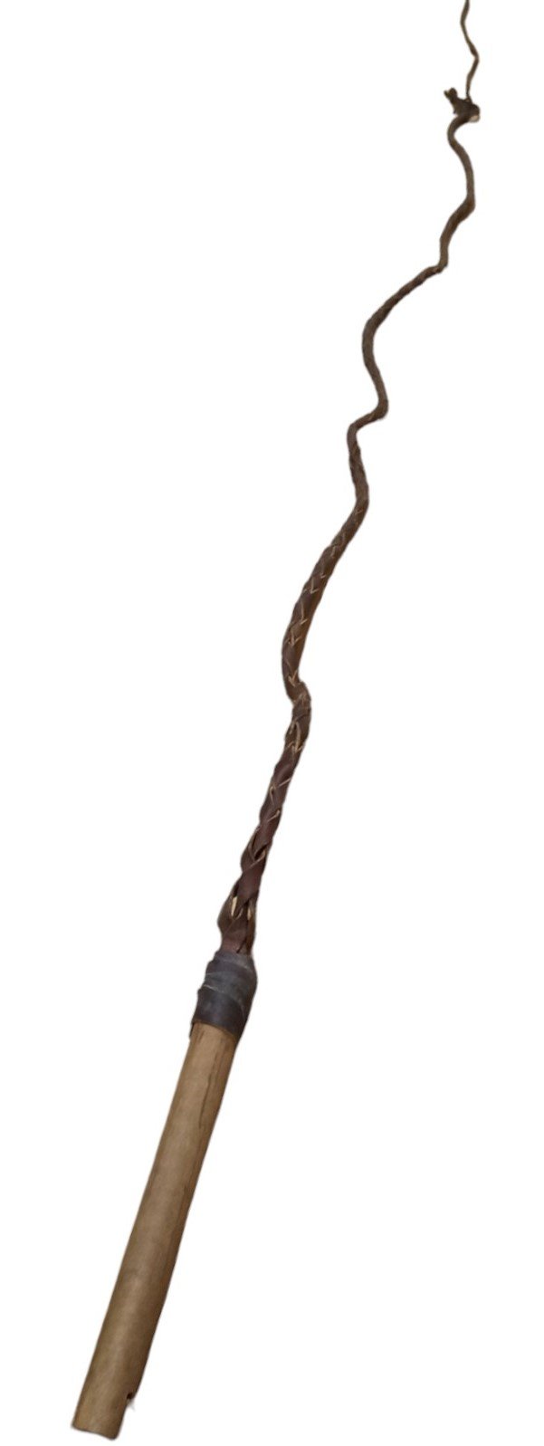 Western Style Braided Leather Whip Wooden Grip Vintage Rustic Decor