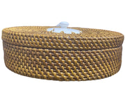 Ceramic Dish Dip Set in Wicker Woven Basket Vintage