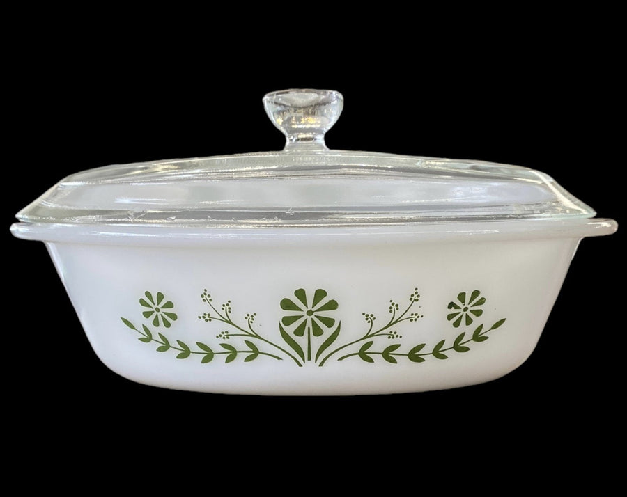 Casserole with Lid Antique Glasbake J235 1 Quart Vintage Primrose Dream Oval