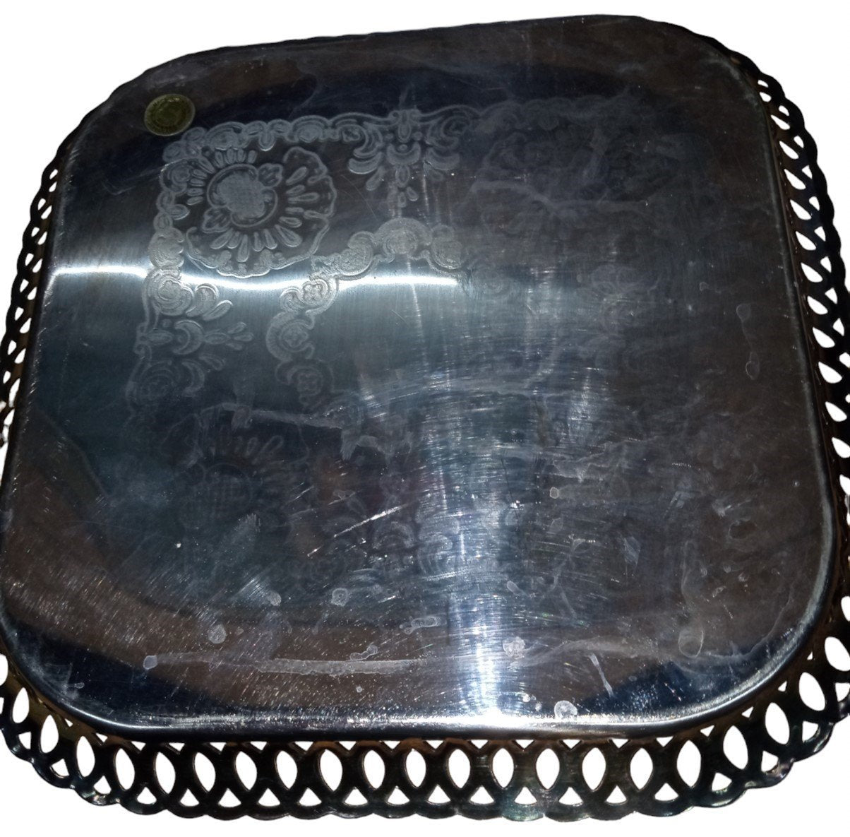 Metall Swedish Square Silverplate Serving Tray Vintage Collectible Serveware