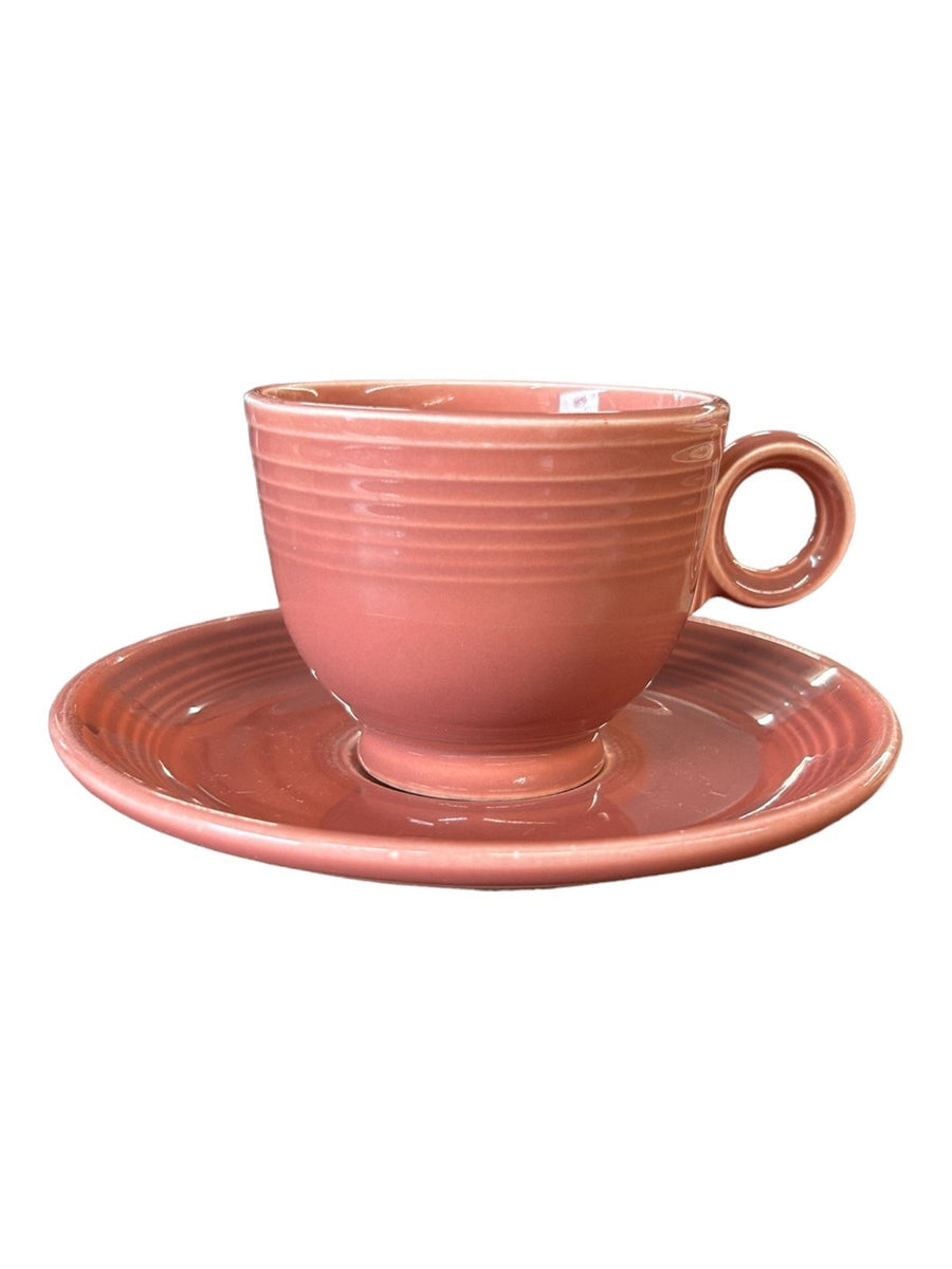 Fiesta - Rose Pink Teacup & Saucer Homer Laughlin Ceramic Plate Vintage HLC