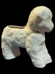 Ceramic Ivory Baby Lamb Planter/Pencil Holder Rubbed off Red Bow