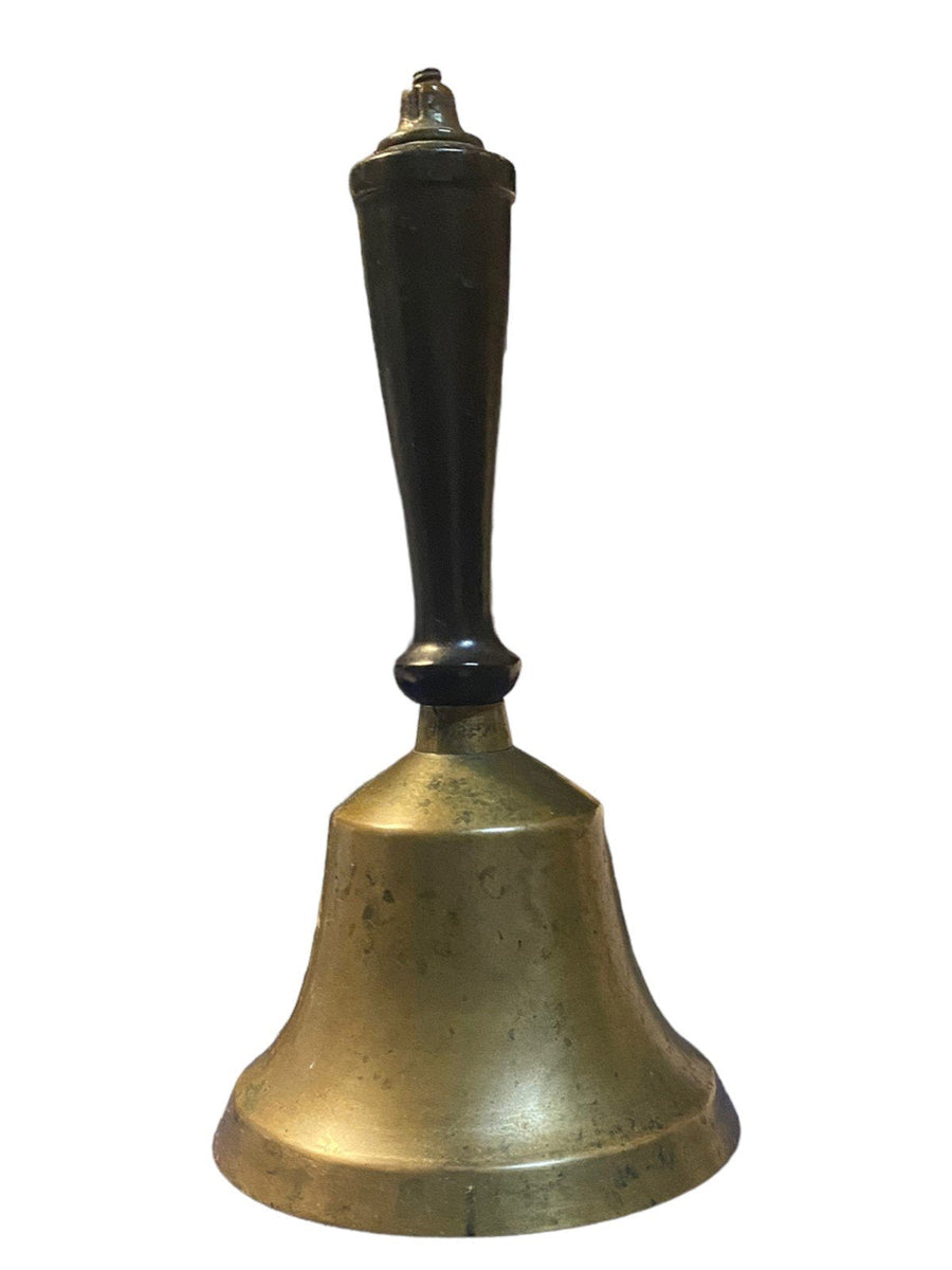 Brass School Bell With Metal Ball and Wood Handle Antique