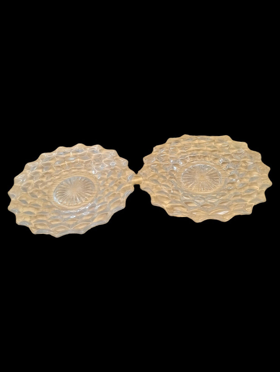 Glass Plate Starburst Center Antique Fostoria Cube Design Vintage Set of 2