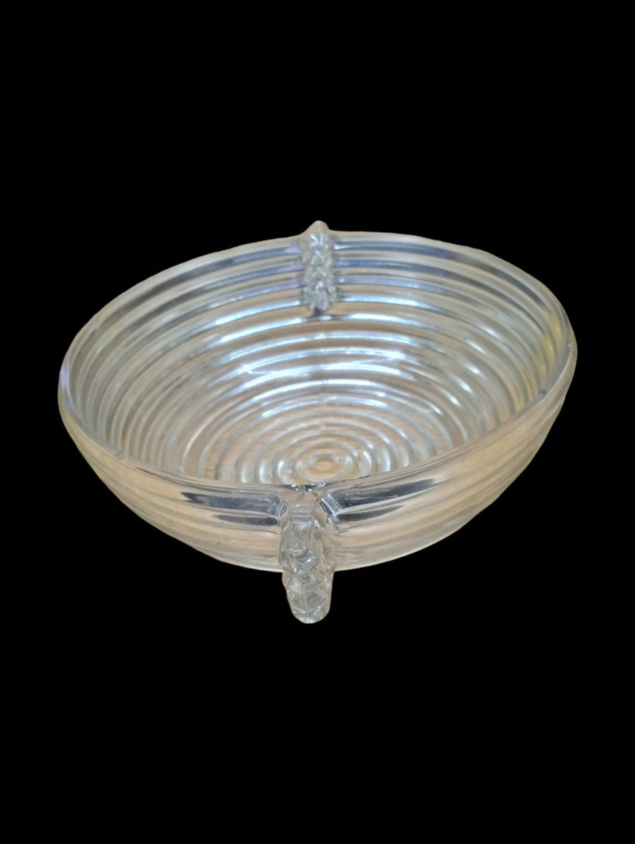Manhattan Ribbed Bowl w/ Handles Antique Anchor Hocking Vintage Glass 1930s