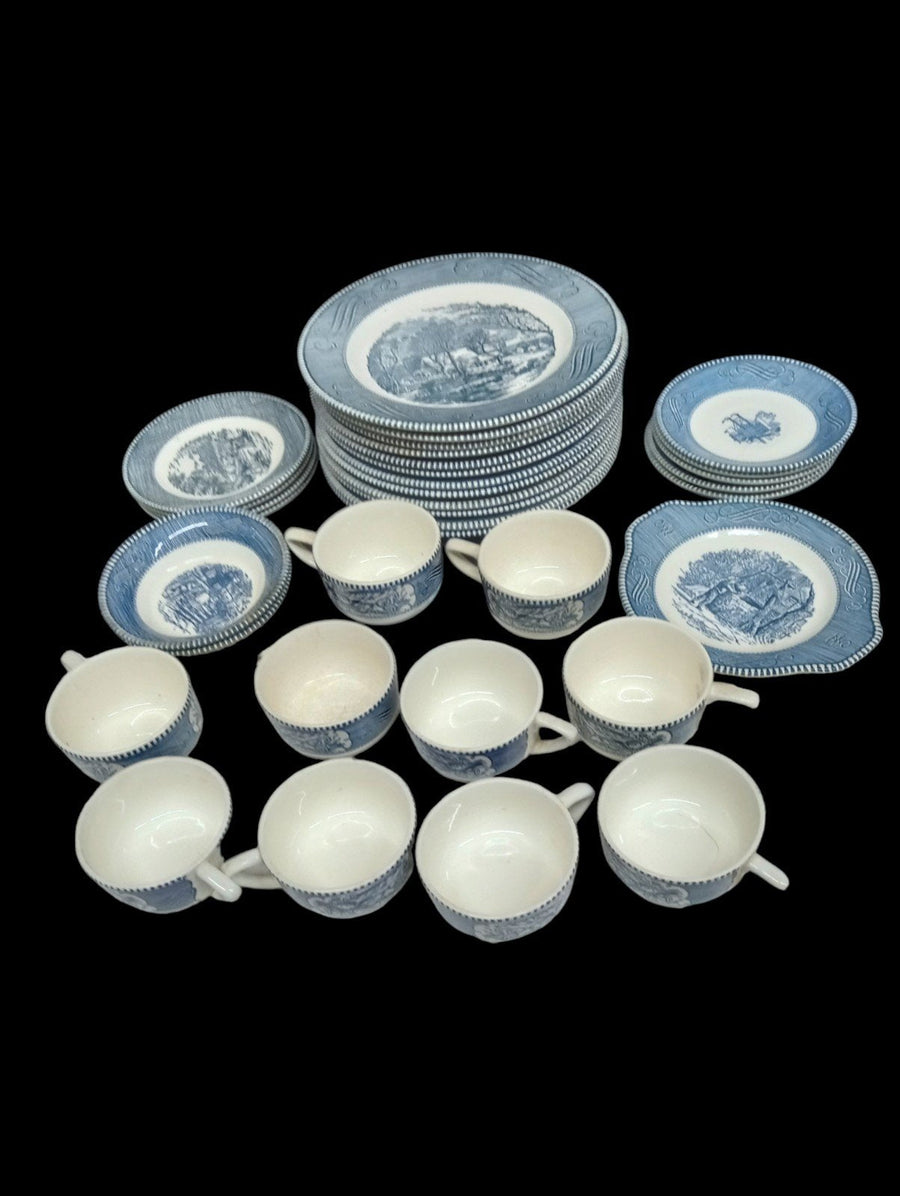 Currier and Ives Dinnerware Antique Royal China Vintage Cavalier Ironstone 34 pc
