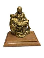 La Pieta Brass Sculpture Michelangelo Wood Base Renaissance Mary and Jesus Decor