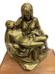 La Pieta Brass Sculpture Michelangelo Wood Base Renaissance Mary and Jesus Decor