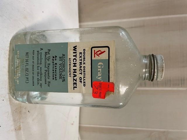 Vintage Glass Apothecary Witch Hazel Medicine Bottle
