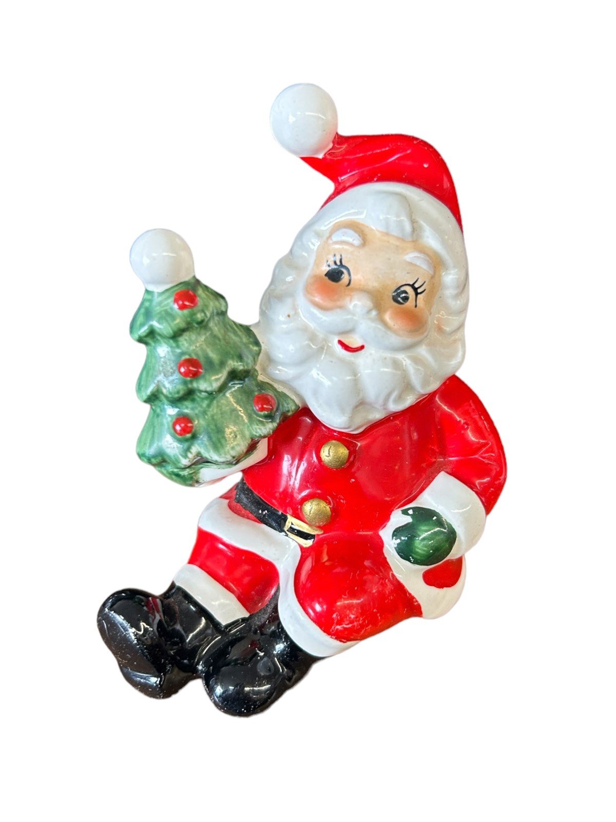Christmas Ceramic Figurines Santa Claus Iceskater Holly Boot Set 3 Holiday Decor
