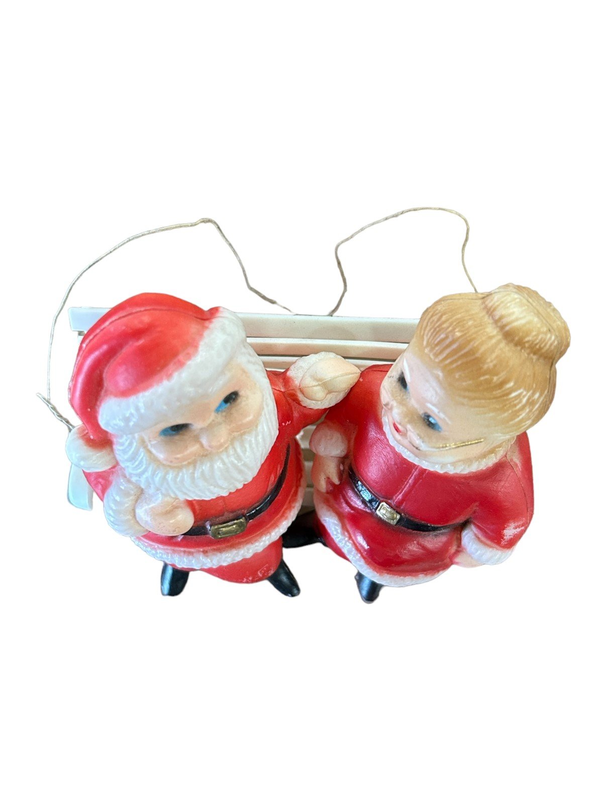 Santa and Mrs. Claus Blowmold on a Bench Vintage Mini Christmas Decor Holiday