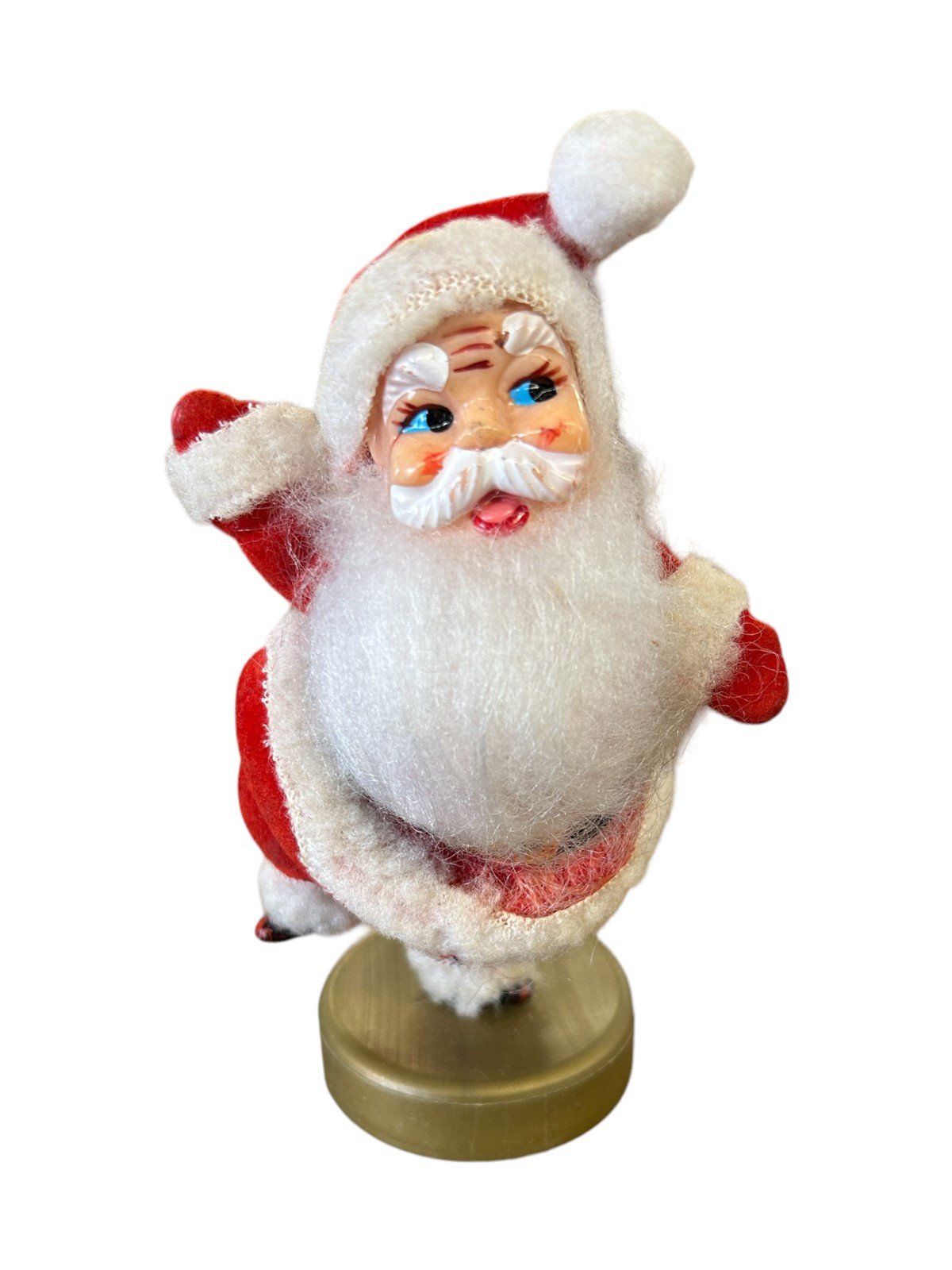 Santa Claus Angel Pixie Flocked Vintage Christmas Decor Jolly Dancing Lute Bango