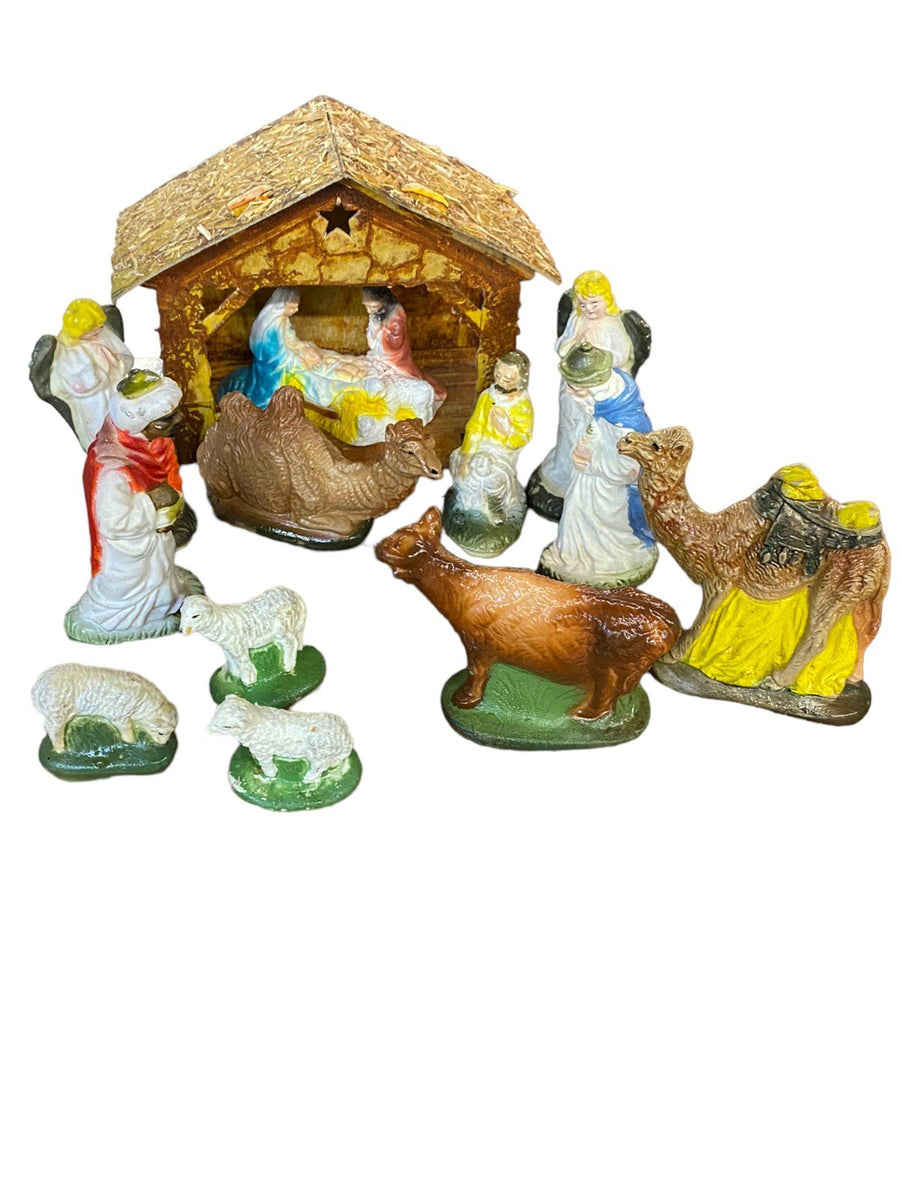 Creche Nativity Scene Baby Jesus Surronded by Virgin Mary and Joseph