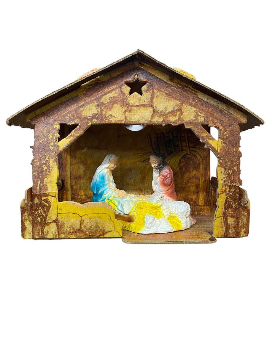 Creche Nativity Scene Baby Jesus Surronded by Virgin Mary and Joseph