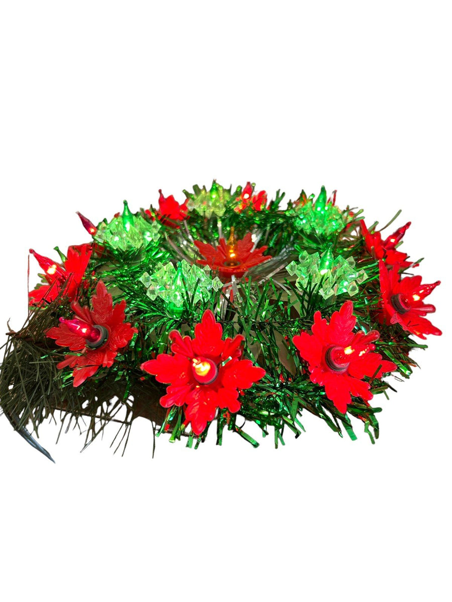 Christmas Decor Vintage Stocking Santa Claus Tree Skirt 16 Light Tree Top Red