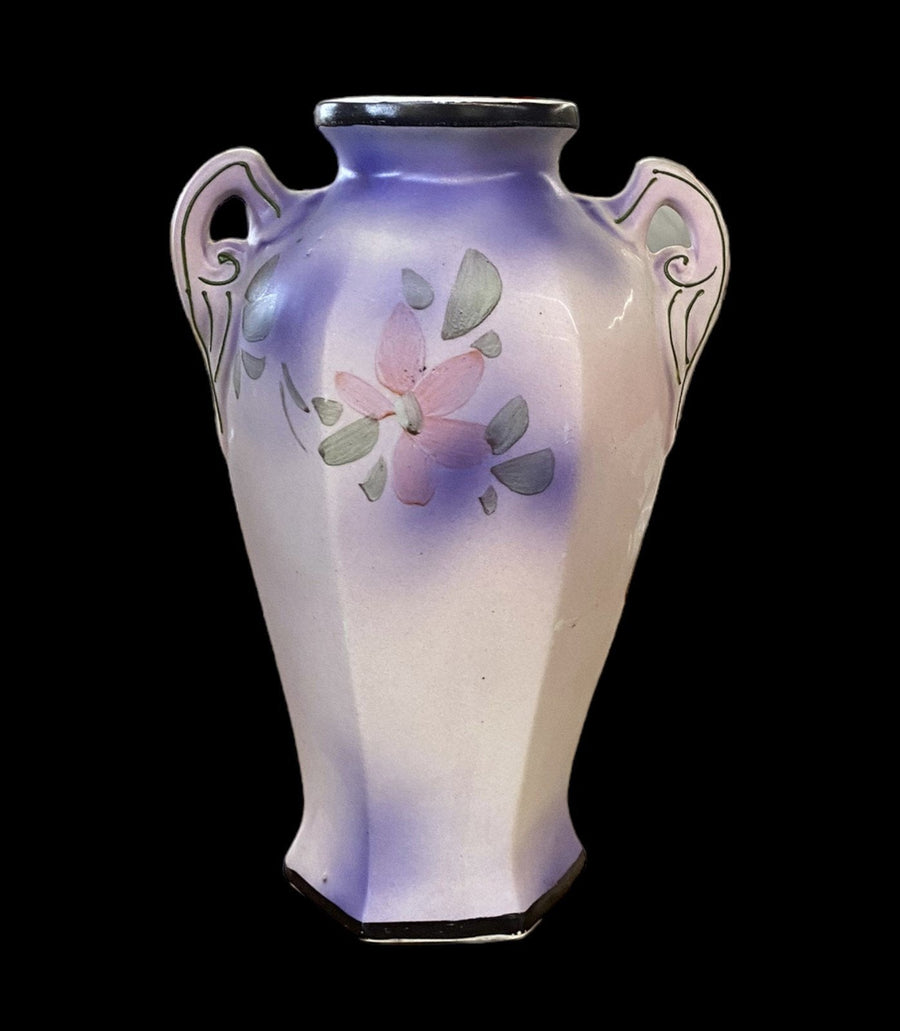 Double Handled Flower Vase Antique Moriage Vintage Japanese Floral Raised Design