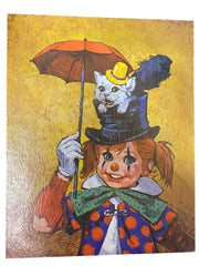 Clown by Lee Print 229 Dac NY Grocery Print Girl Clown With Cat and Umbrella