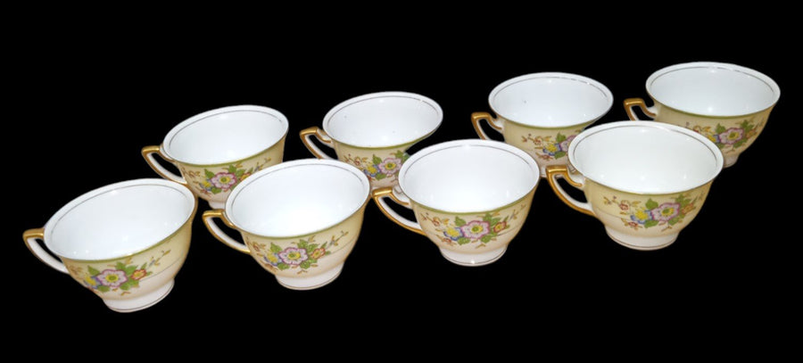 Dinnerware Antique Meito Made in Japan Vintage 44 Pieces Floral Green Rim Design